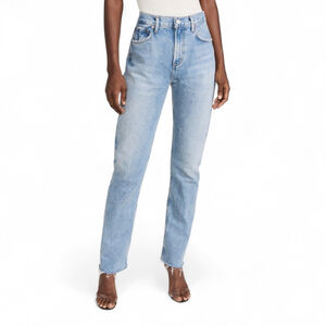 AGOLDE Women's Sz 31 Cherie High Rise Straight Leg Merit Raw Hem Jeans - Light